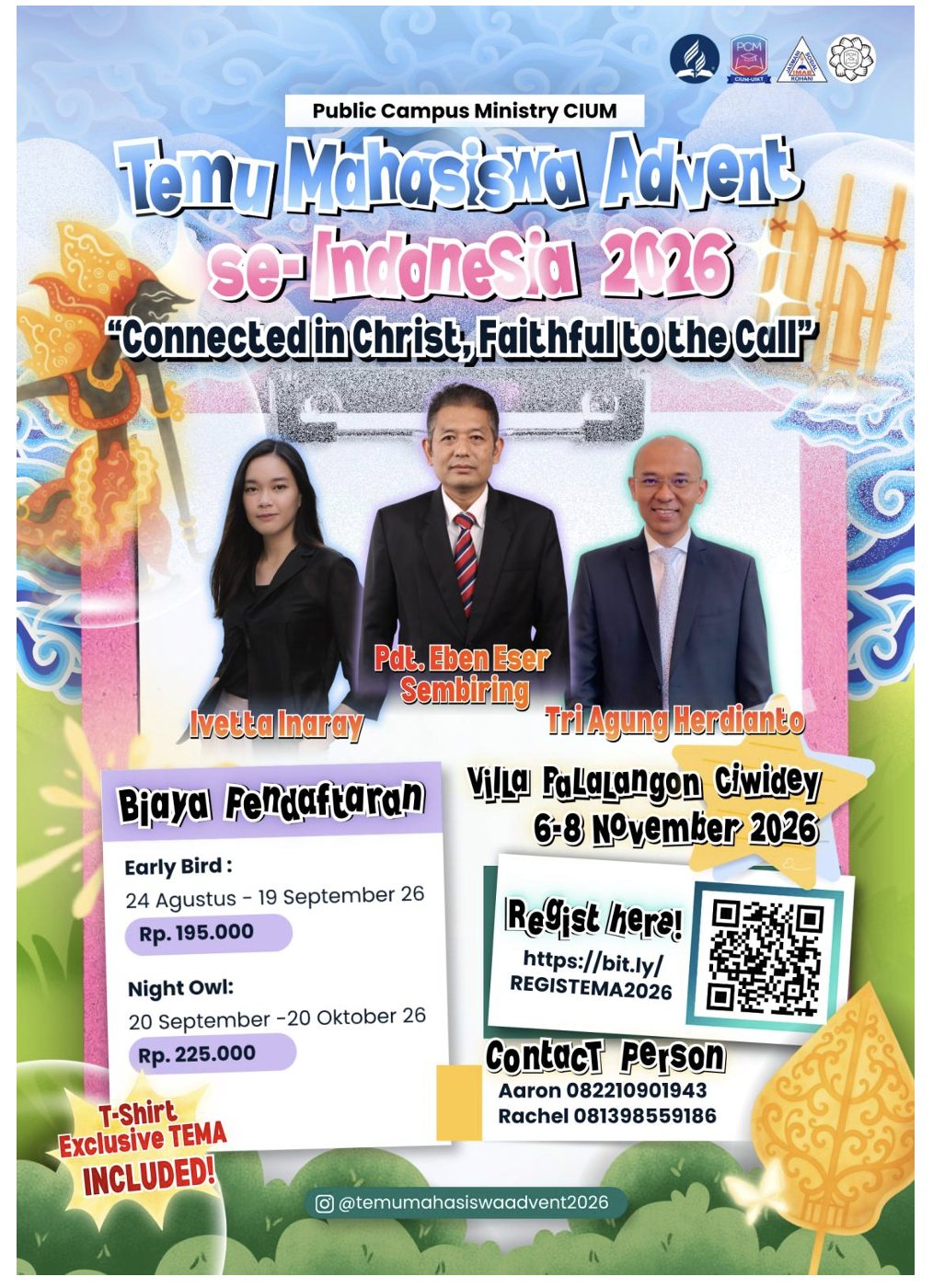 Flyer Temu Mahasiswa Advent se-Indonesia 2026 — 6–8 November 2026 · Villa Palalangon Ciwidey