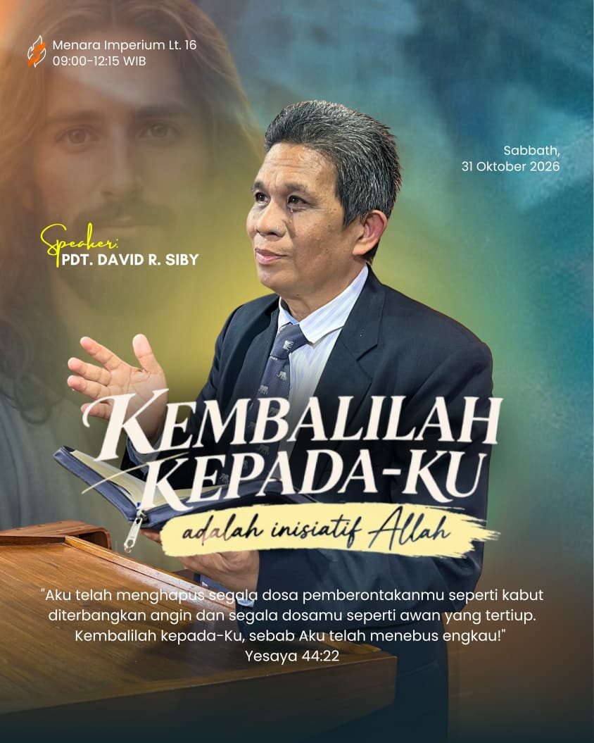 Flyer Sabat 31 Okt 2026 — Kembalilah Kepada-Ku adalah inisiatif Allah · Pdt. David R. Siby · Yesaya 44:22 · Menara Imperium Lt. 16 · 09.00–12.15 WIB